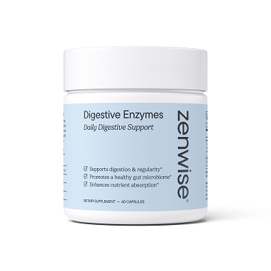 White jar with light blue label reading 